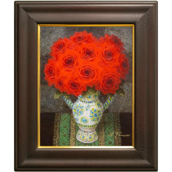 田村 一 「 スペイン壷と赤い薔薇 」 油絵 ・ 油彩画 F6 ( 6号 ) 絵画