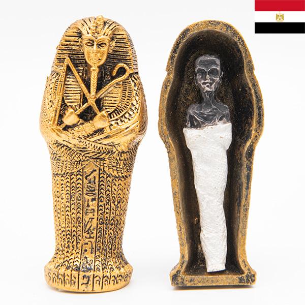 ミニミイラ付きファラオ棺桶 置物 レプリカ像 フィギュア 約9cm レジン