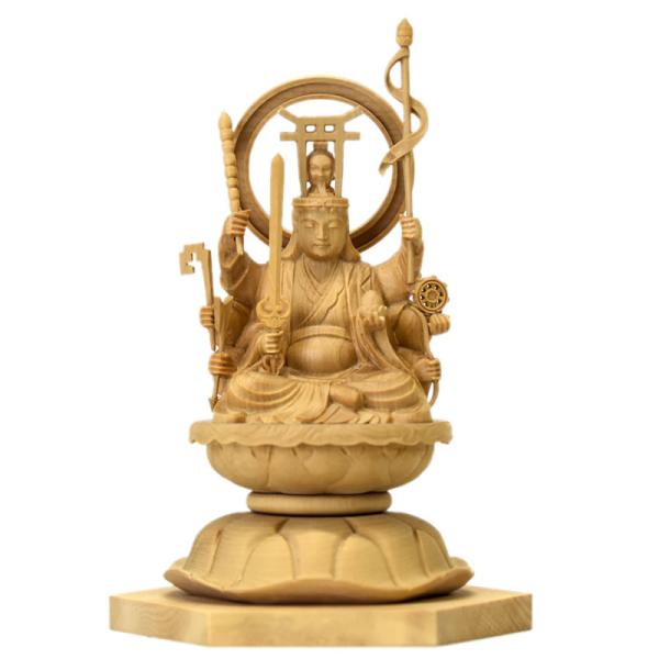 木彫り仏像 │【小仏】│宇賀八臂弁財天（弁才天）│柘植 木地色 総高