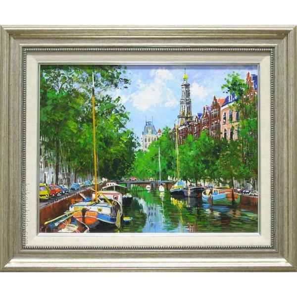 絵画 油絵 アムステルダムの運河 （藤原英信） 【肉筆】【油絵】【外国
