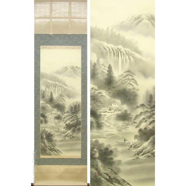 掛け軸 水墨山水 (山下宗久) （掛軸小物なし） 【掛軸】 : 掛け軸