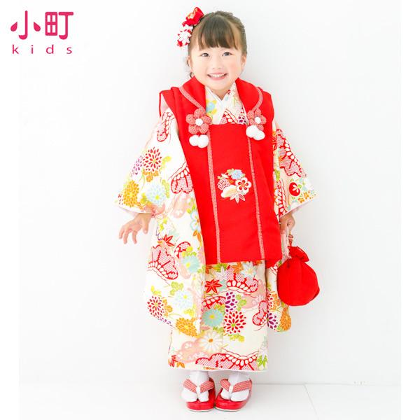 七五三 着物 3歳 フルセット 女の子 ブランド 小町 「クリーム色地 松