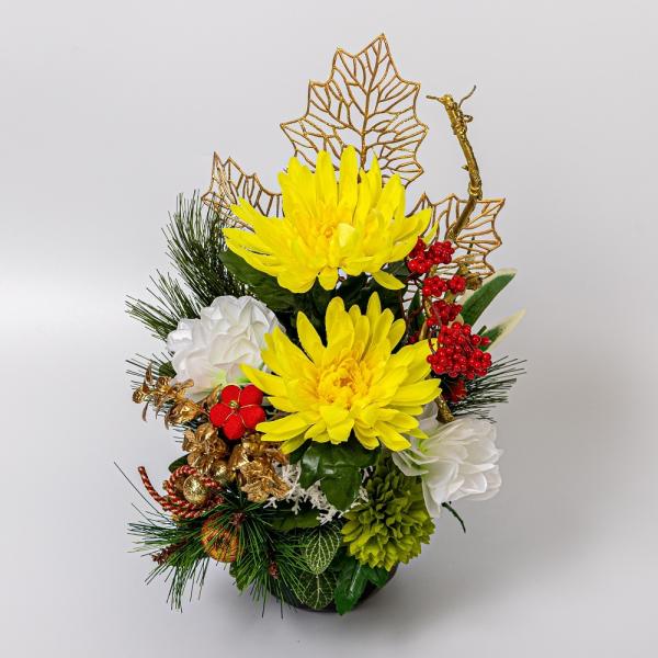菊 ダリア マム アレンジ 造花 1個 花瓶付き 正月 造花 仏花 仏壇用