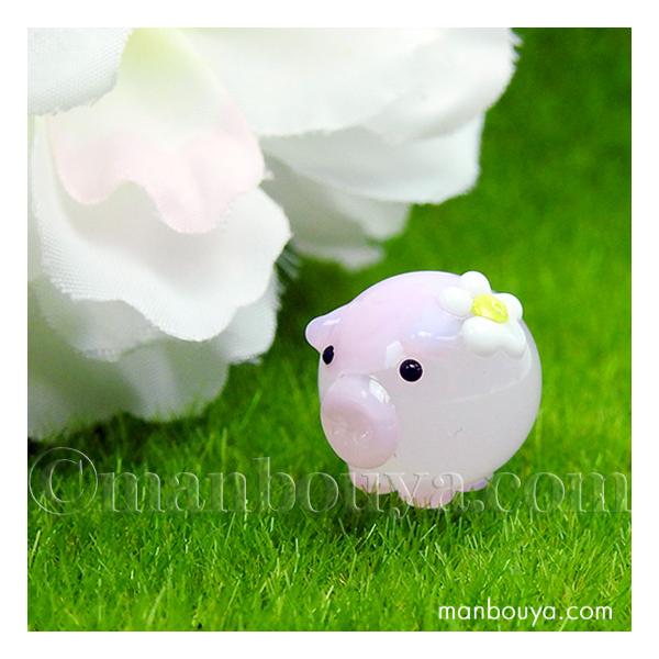 動物 ブタ ガラス細工 ミニチュア 置物 雑貨 かわいい 花ぶた ピンク S