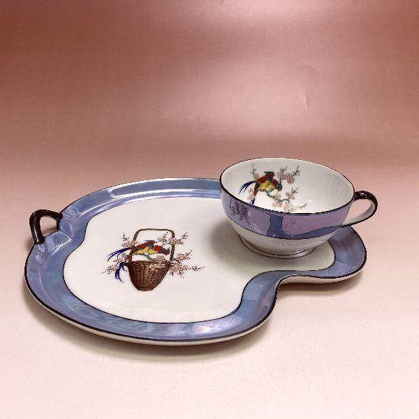 ノリタケ オールドノリタケ 鳥と梅 花籠紋 ブルーラスター彩 スナック