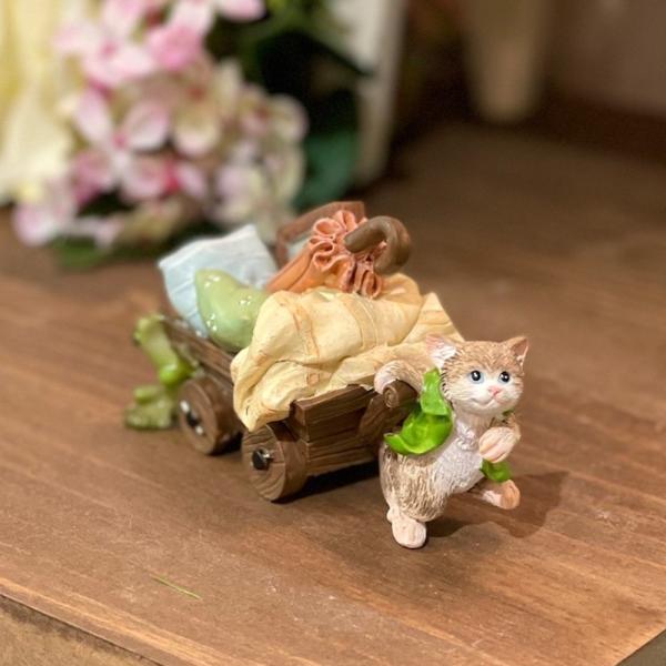 茶トラ猫 ねこ ネコ レトロ アンティーク風 荷車 猫とカエル 昭和