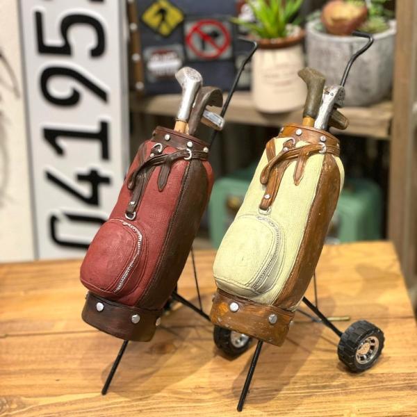 レトロ オブジェ ゴルフバッグ 白・赤 アンティーク 昭和レトロ 置物