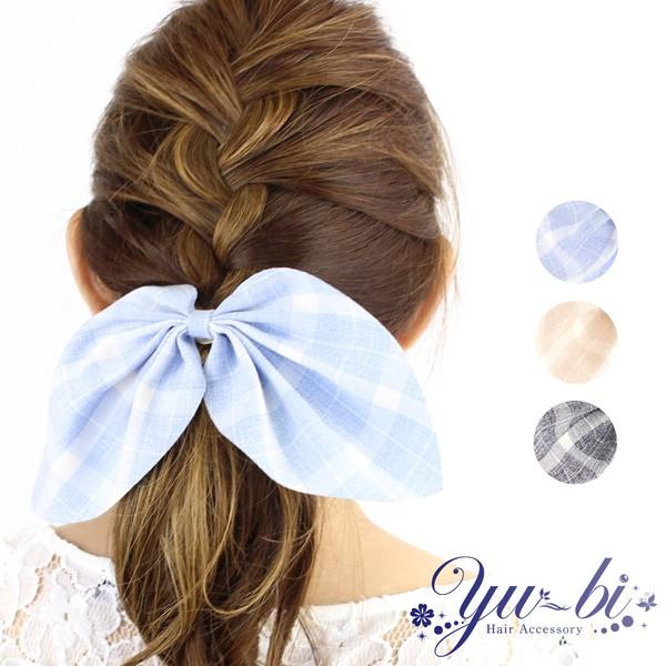 ポニーフック/チェック柄 スカーフリボン pn50☆水色/ピンク/黒