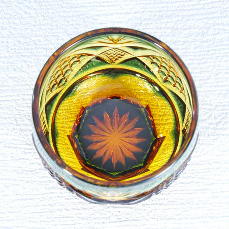 綾ガラス 酒器 | 綾切子 猪口 | 琥珀 グリーン | グラスアート黒木