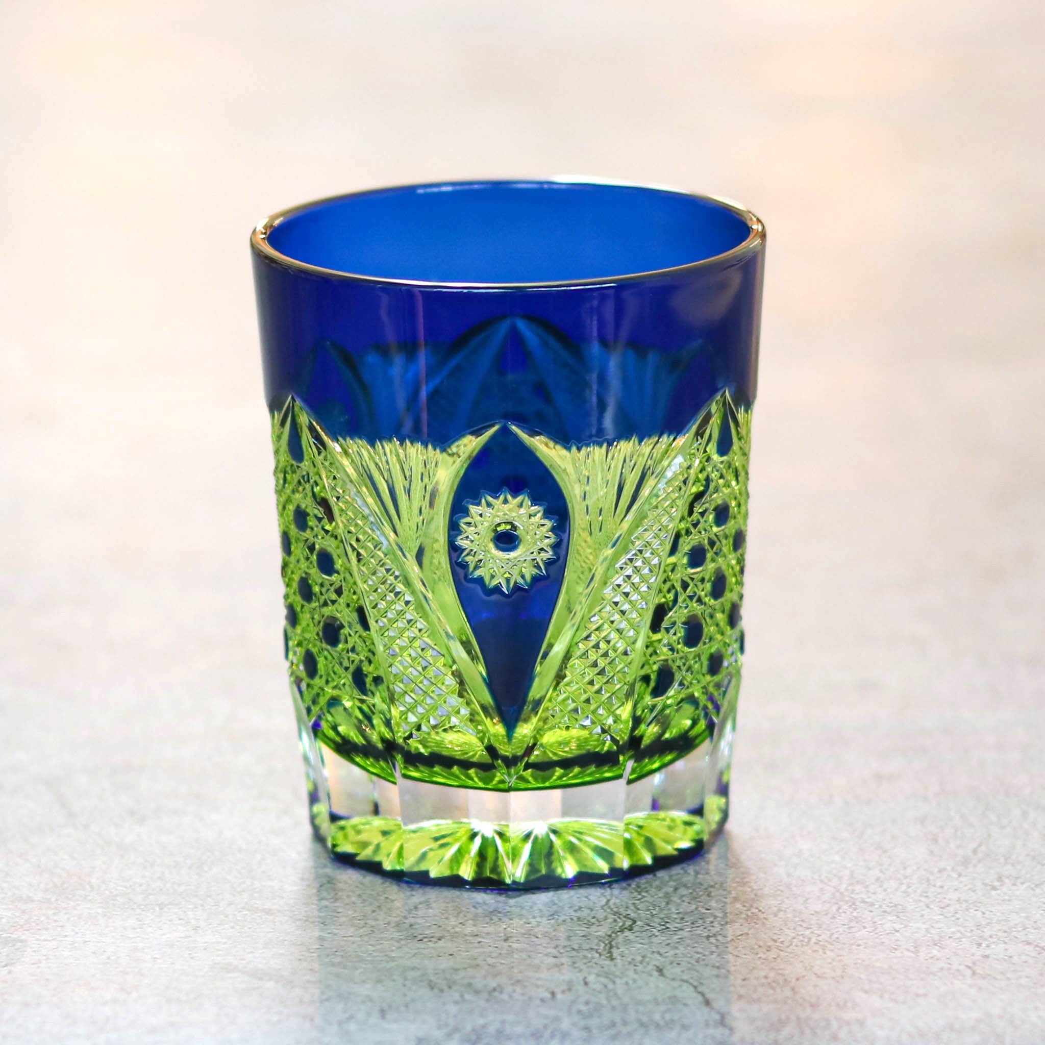 綾ガラス グラス | 綾切子 オールドファッション | 若草 コバルト