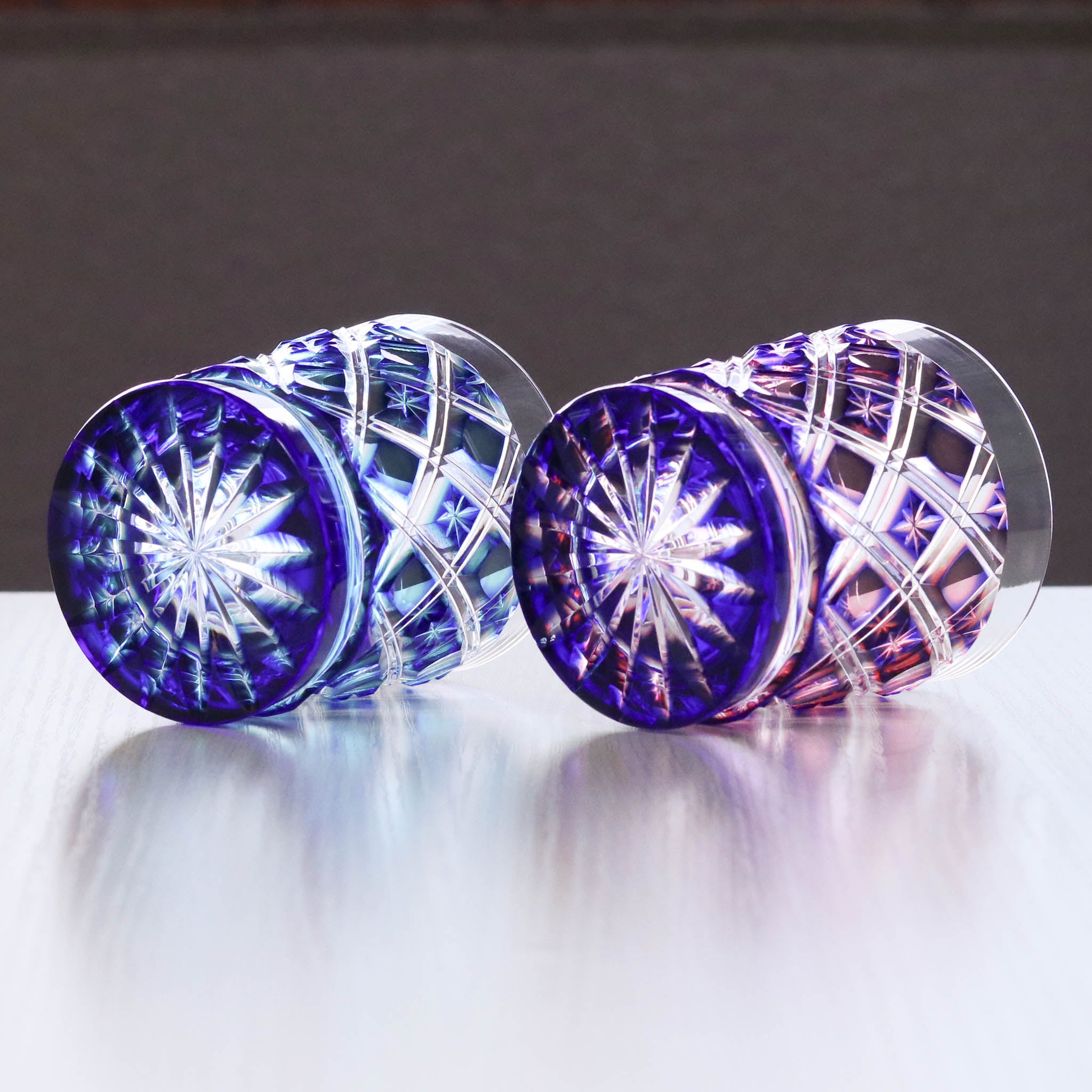 薩摩切子 オールドグラス | 二重被せ格子 | 紅藤 べにふじ |