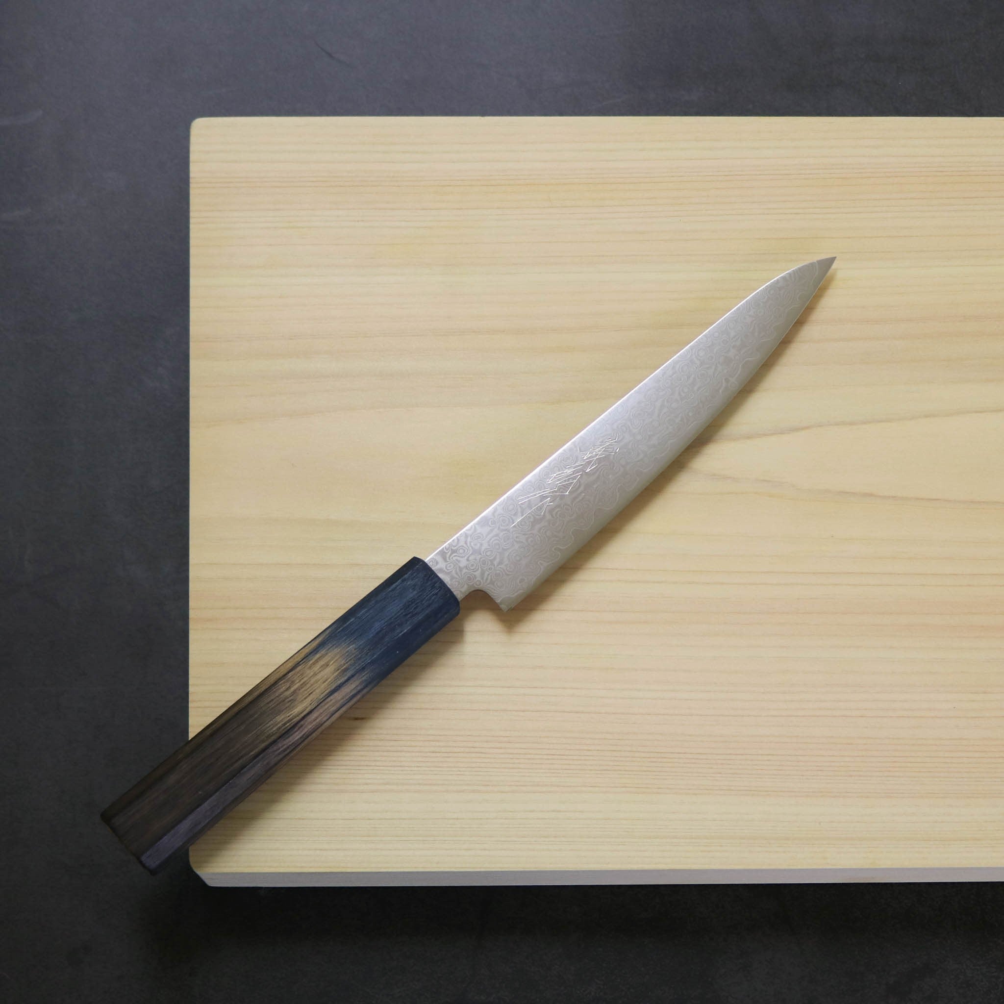 堺打刃物 包丁 | ダマスカス67層 ペティ 15cm 両刃 | 暁ハンドル 桐箱入り