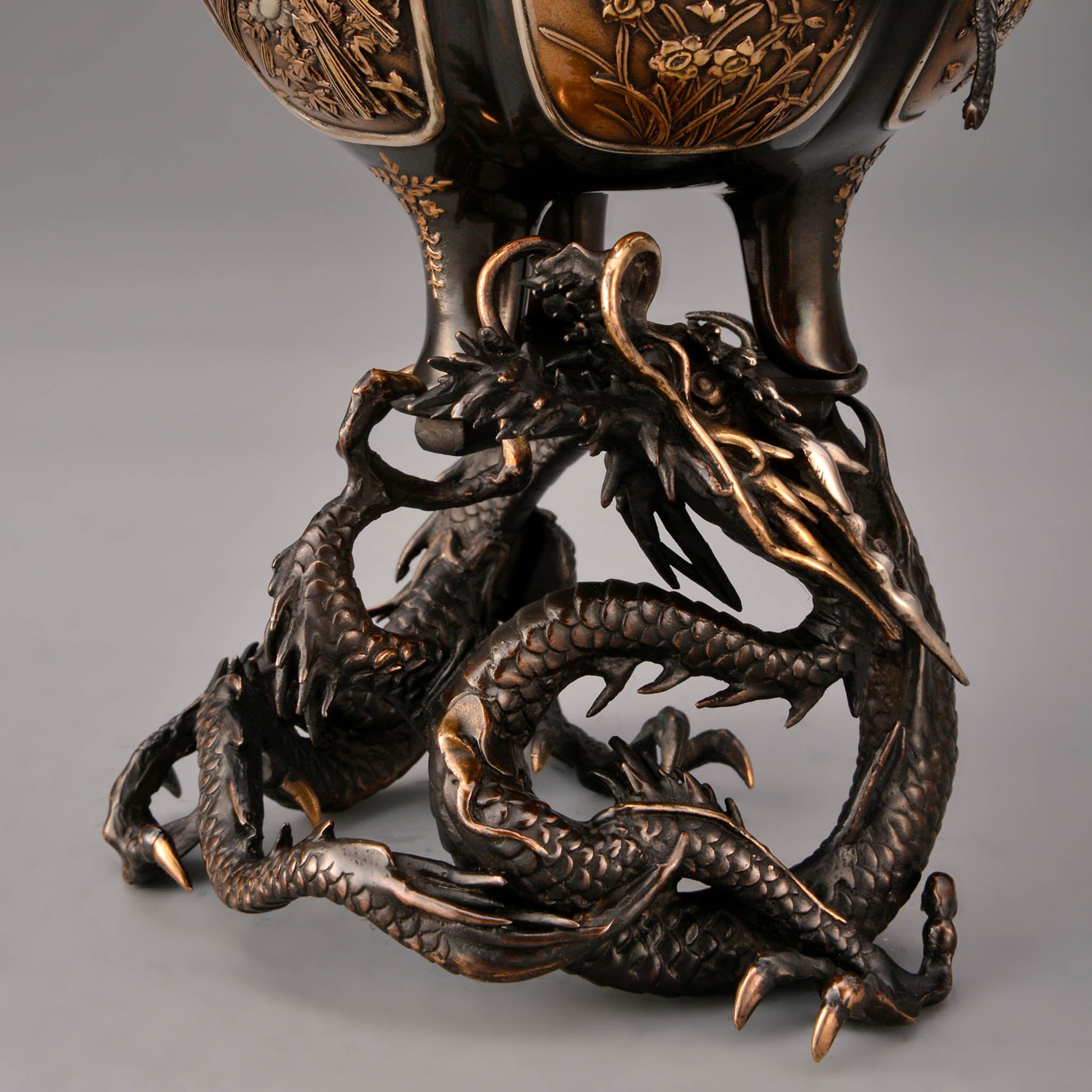 高岡銅器 香炉 | 菊割 龍台付 彩色 | 銅 | 喜泉堂