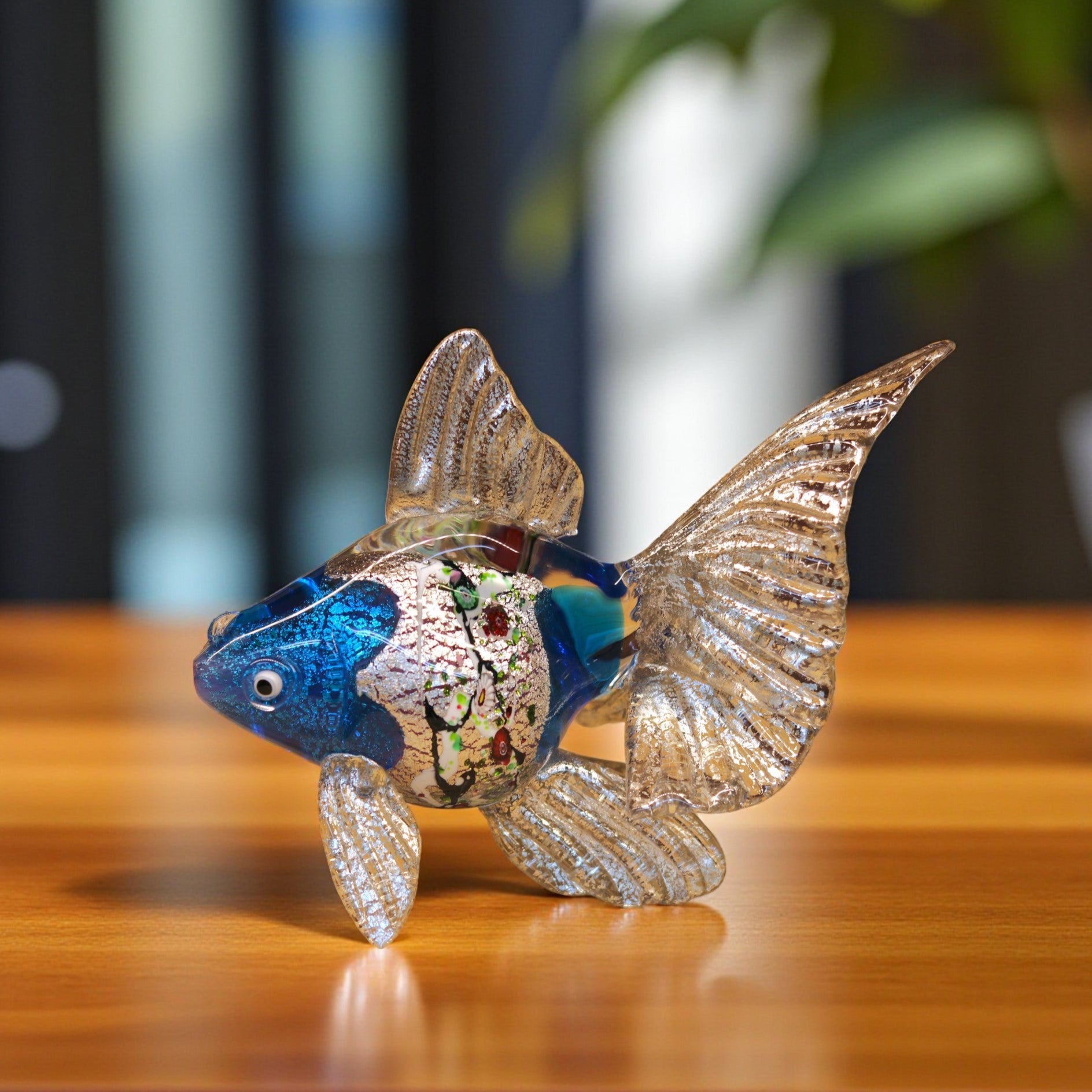 綾ガラス | 金魚 金彩象嵌 光琳 | オーシャンブルー | グラスアート黒木