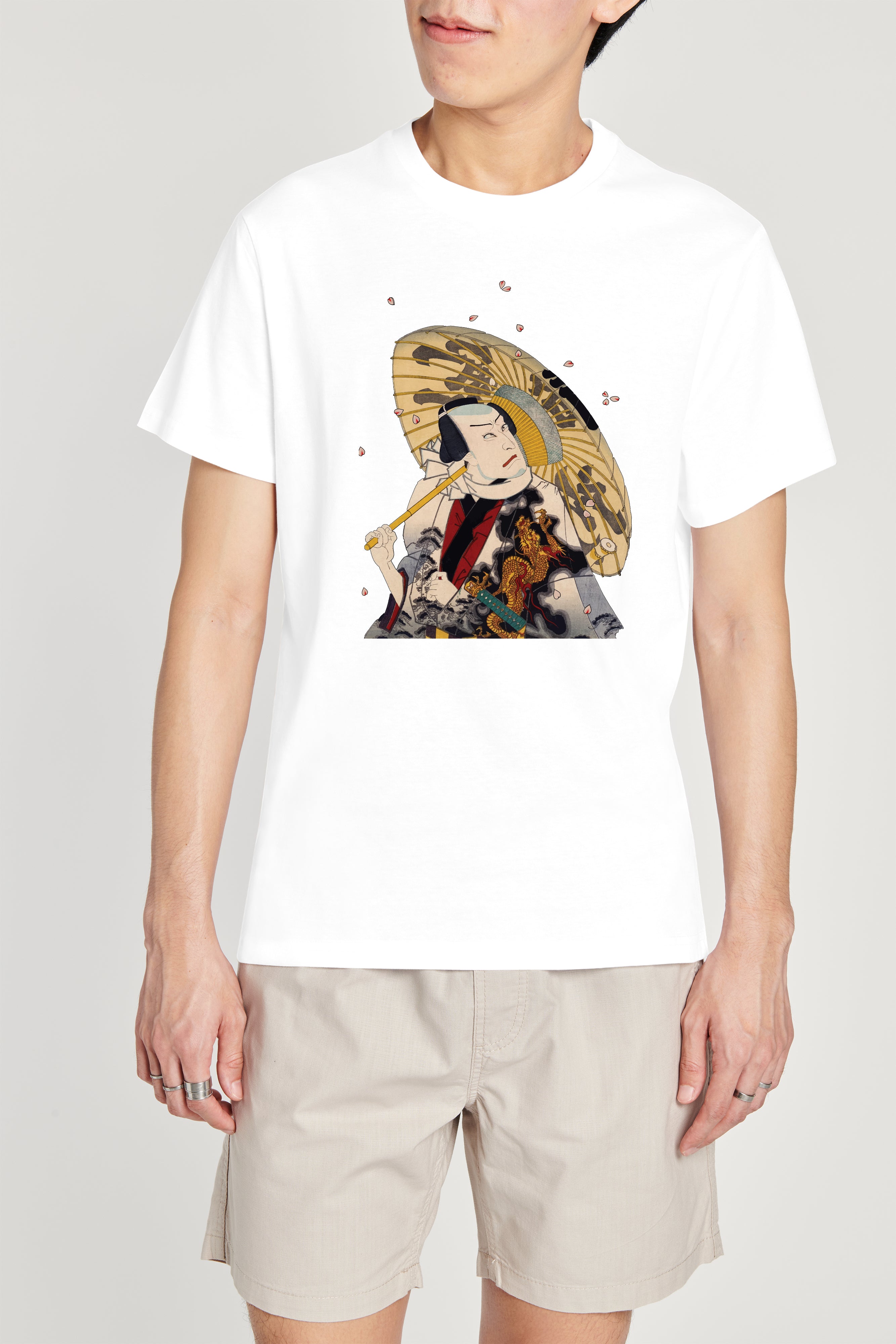 Japanese Ukiyo-e Design T-shirt Kabuki Actor with an Umbrella 5.6oz Me