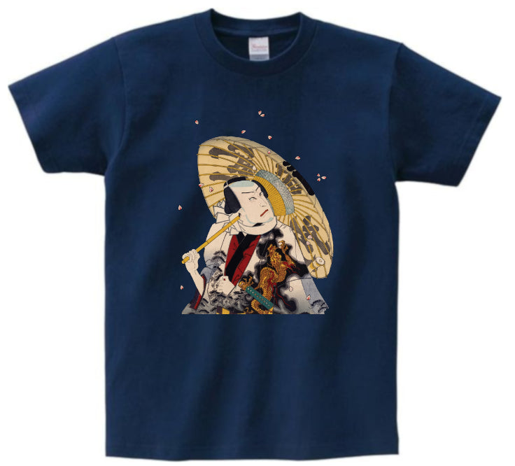 Japanese Ukiyo-e Design T-shirt Kabuki Actor with an Umbrella 5.6oz Me