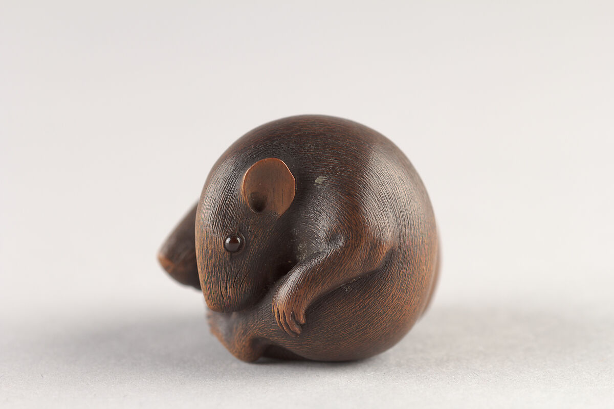 二鼠木彫根付 Netsuke of Two Rats】日本‐19世紀中頃‐彫刻家