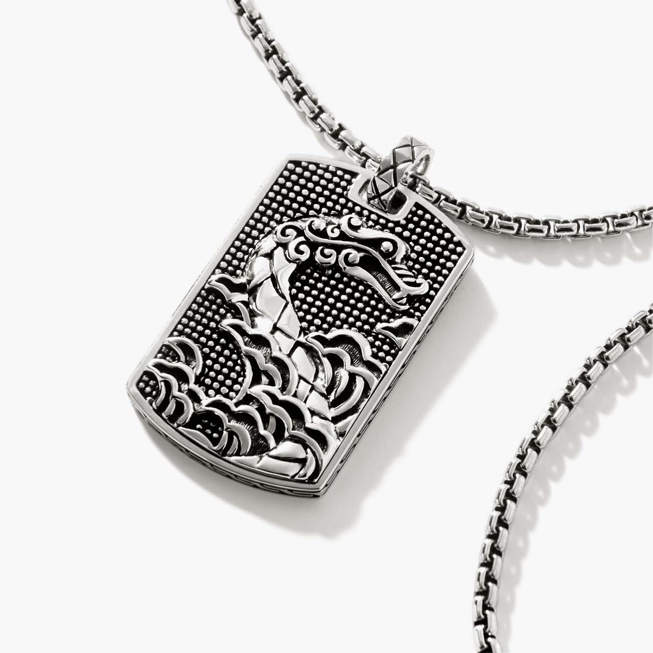John Hardy Legends Naga Silver Dog Tag Pendant Necklace