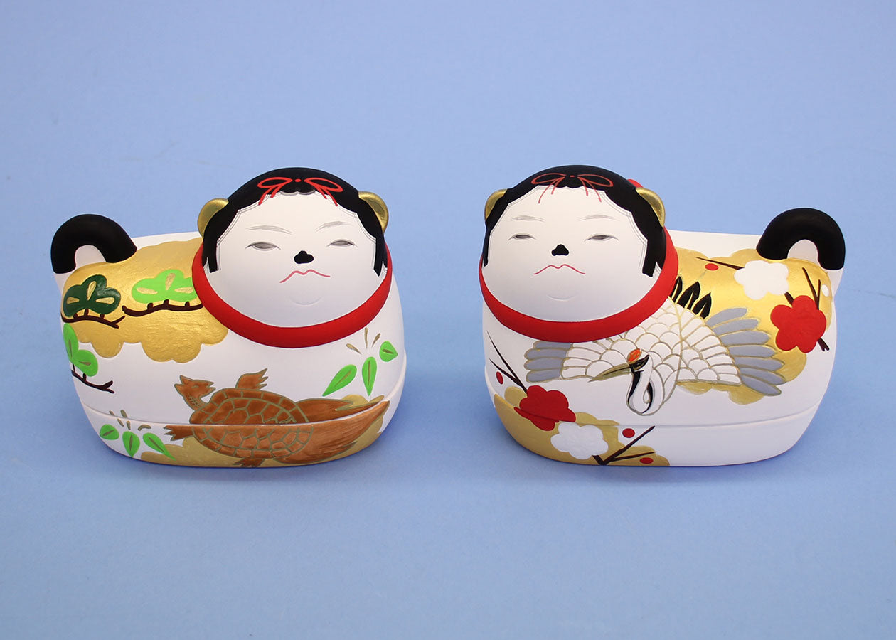 陶製素焼き絵付けの犬筥（いぬばこ）飾り白 座布団付き – 寿鳳人形の東芸