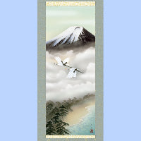 花鳥画掛け軸 紅白の山茶花とシジュウカラ｜冬の日本画掛軸 – 寿鳳人形