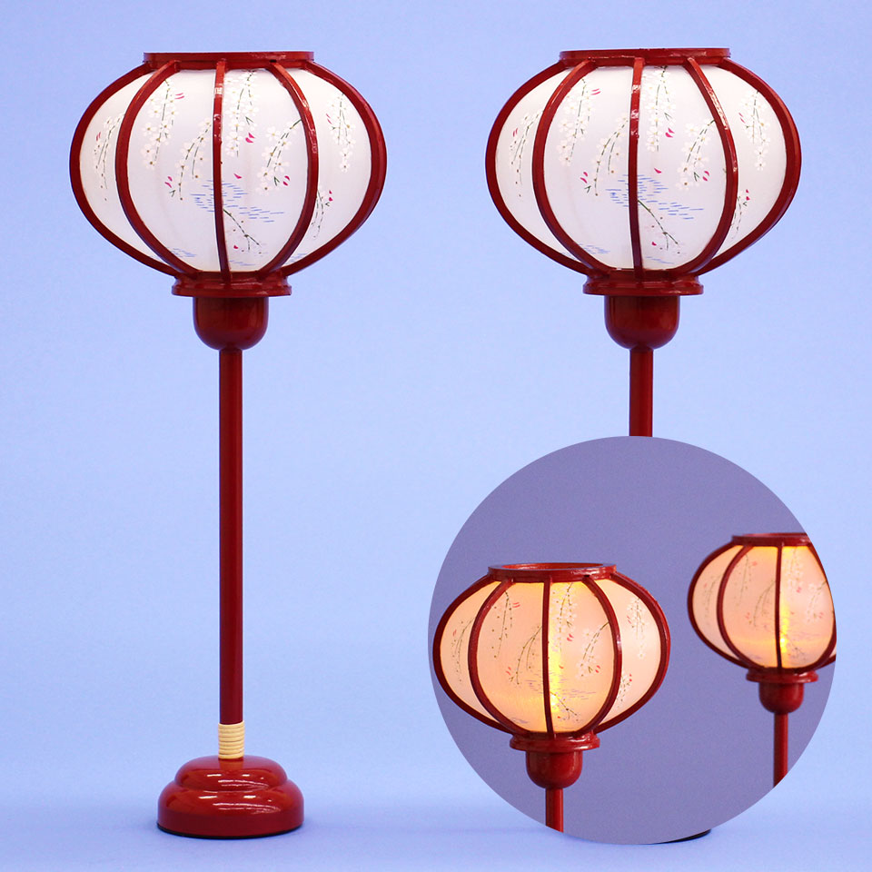 雛人形 ぼんぼり （木製）35.5cm大型朱塗り菊灯LEDコードレス雪洞(純