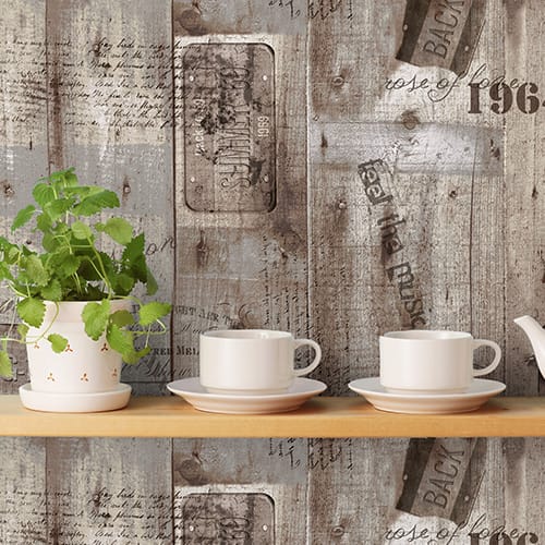 輸入壁紙 WALLPERA 不織布（フリース）壁紙 古木に英語やプレートが