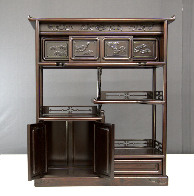 飾り棚: 花梨 筆返し6枚戸3尺棚 no.8613 / 唐木家具OSAKA