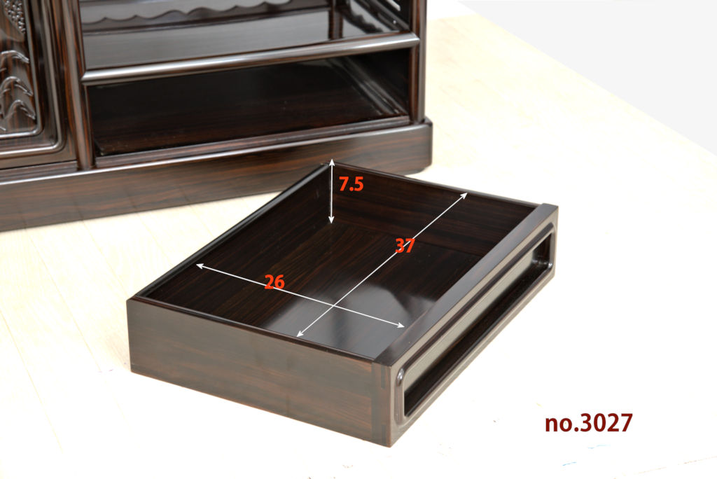 飾り棚 :黒檀 隅丸 4枚戸 彫り入り 3.5尺棚 no.3027 / 唐木家具OSAKA