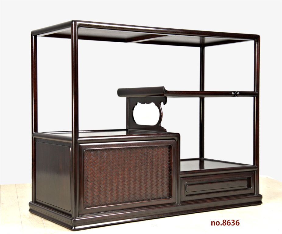 飾り棚:花梨 吹き抜け 片開き網代編み 2尺棚(仕上完成品) no.8636