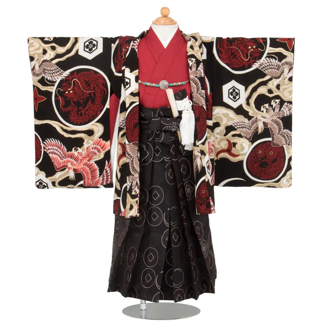 内田篤人×JAPAN STYLE 黒地に龍と鶴の紋／七五三・三歳男の子・袴