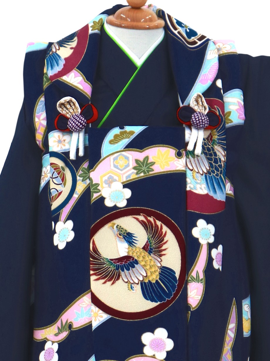 鷹紋の紺の被布コートセット／七五三・三歳男の子・被布コートセット