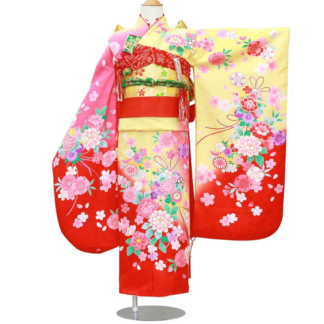 黒色に枝垂れ桜と鈴の着物／七五三・七歳女の子 | 宅配着物レンタルの