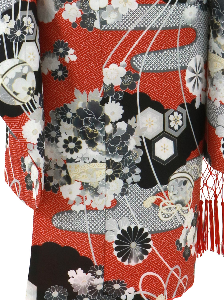 赤地に疋田のエ霞の着物／七五三・七歳女の子 | 宅配着物レンタルの