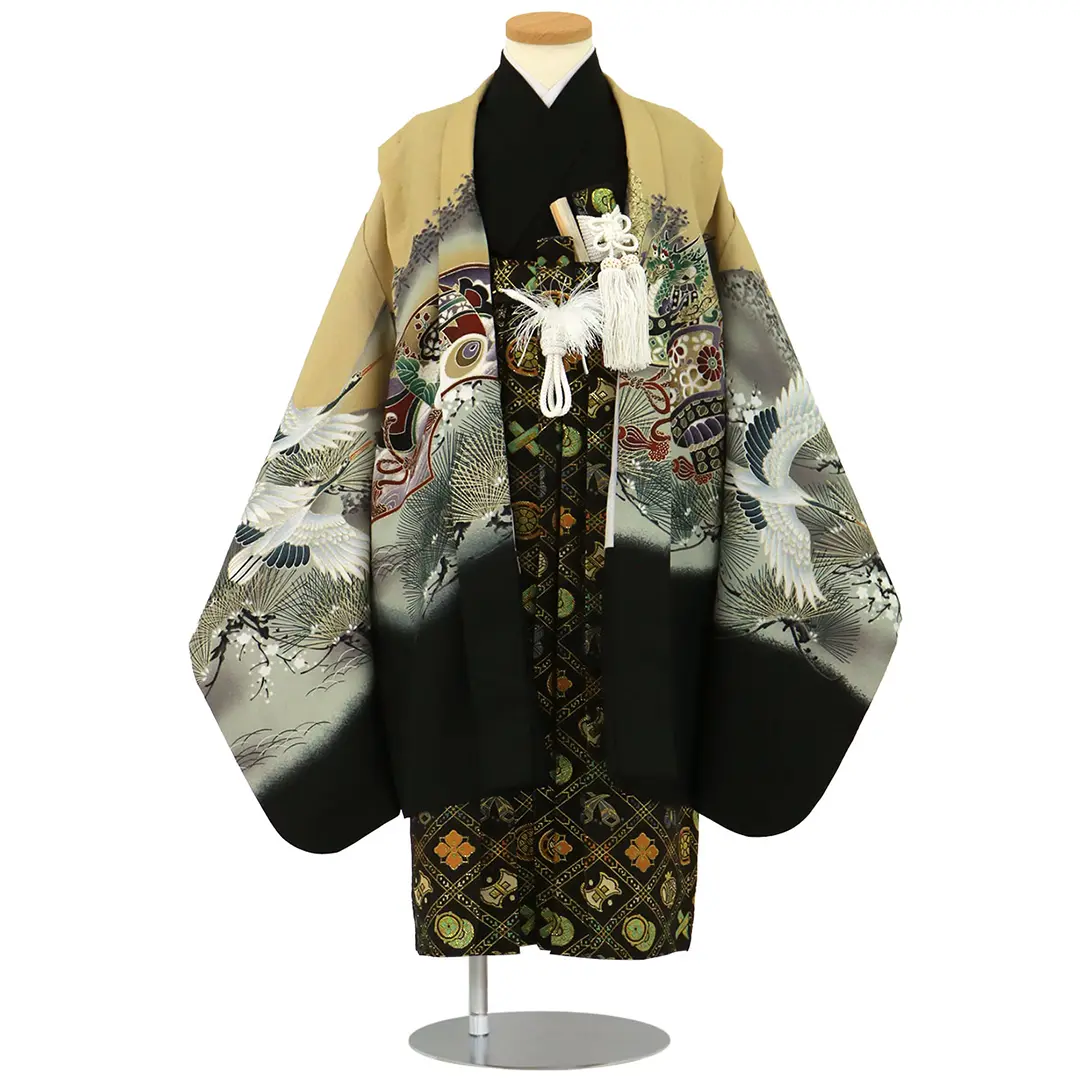 黒地に鷹と虎と鶴、黒の袴／七五三・五歳男の子・袴 | 宅配着物