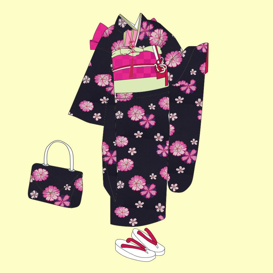 ポリちりめん生地 桜紋ちらし(紺/ピンク) 10cm単位 切り売り |生地 和