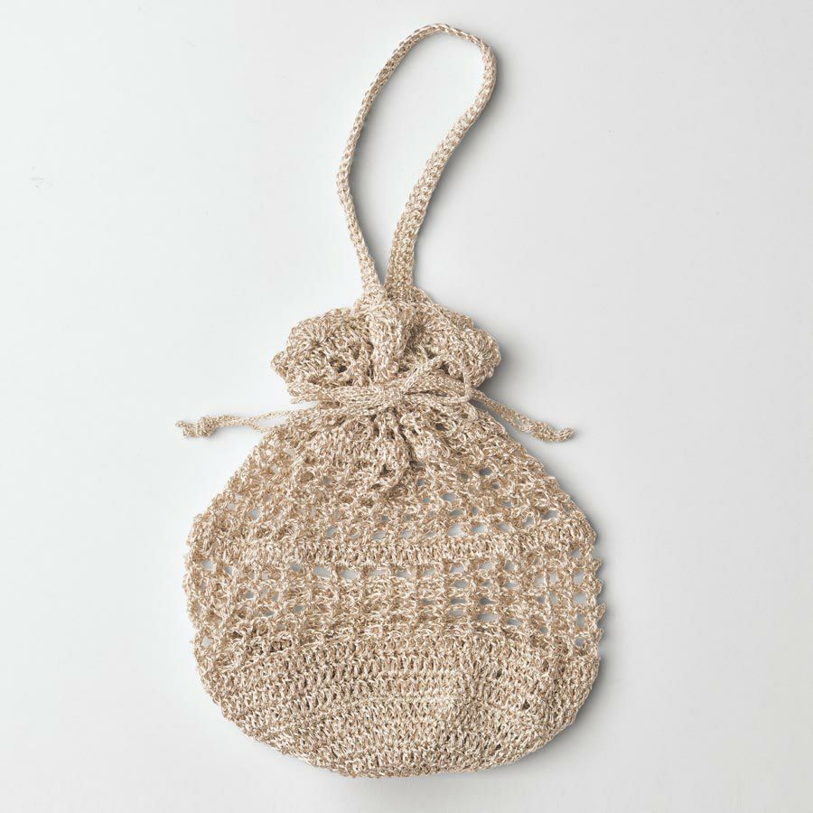 キット・メタリックコードで編む巾着バッグ(ピンクゴールド) |生地 和