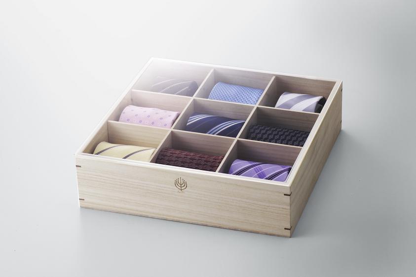 アクリル蓋付き（9マス）ネクタイ収納桐ケース