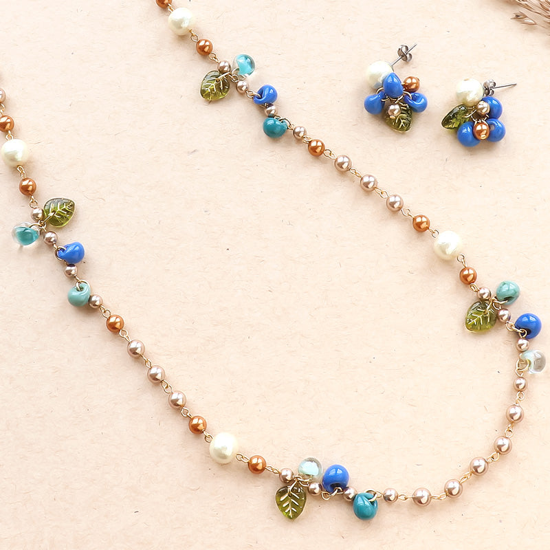 レシピNo.KR1264 ティアドロップビーズとパールのオータムネック