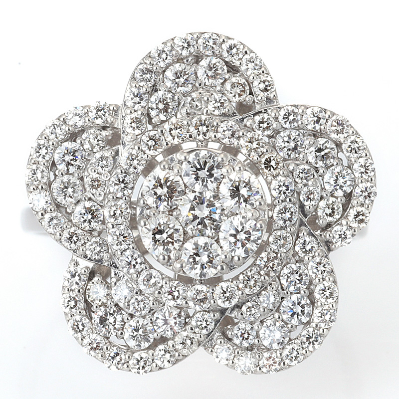 15mm大粒 真珠フラワーデザインリング ダイヤプラチナ製