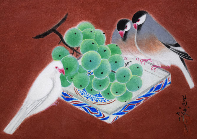 高木黄史「鳥と果物」日本画・F4号 絵画買取・販売の小竹美術