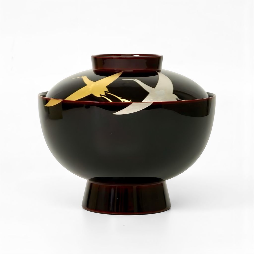 越前 千羽鶴雑煮椀 溜 – 漆器 高翆