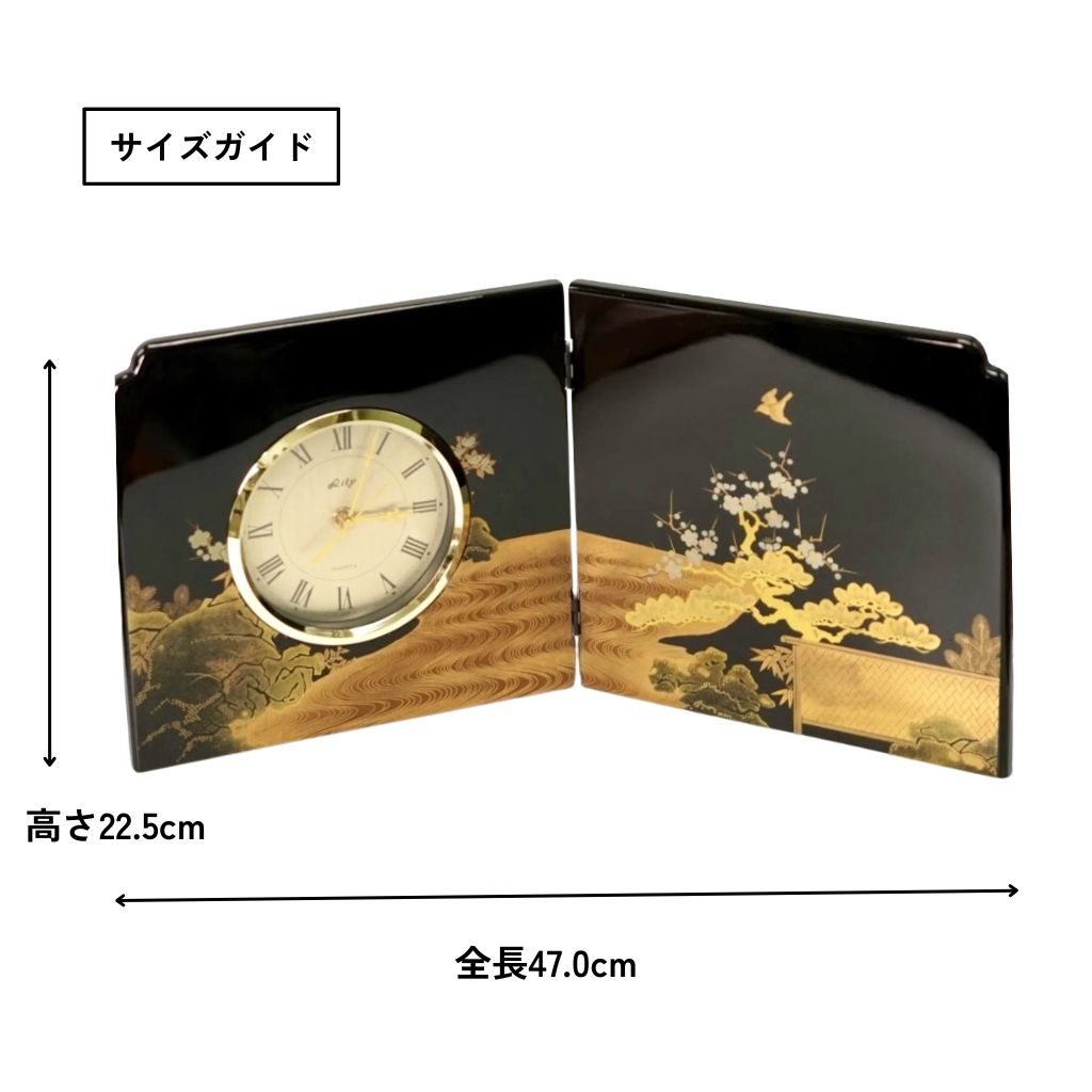 会津 初音 黒 屛風時計 – 漆器 高翆
