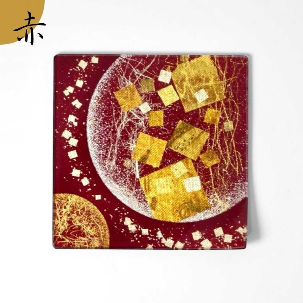 金彩友禅 ガラスの器 双子月切れ箔 10cm 角皿 – 漆器 高翆