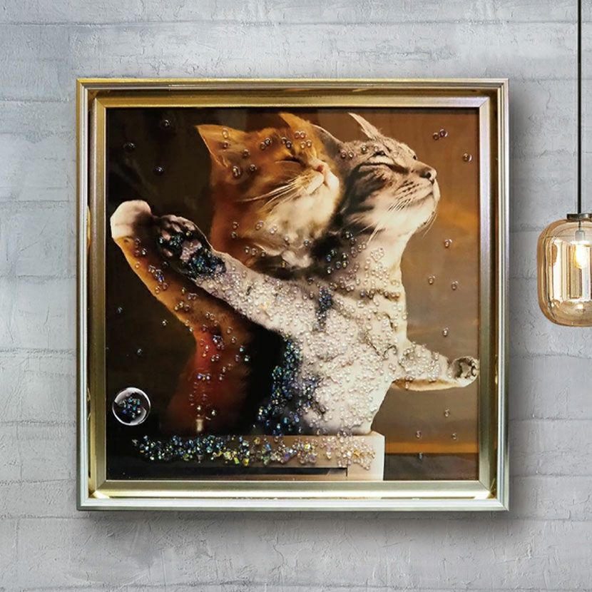 幅41cm クリスタルアート インテリア雑貨 マイハート 猫 動物 アート
