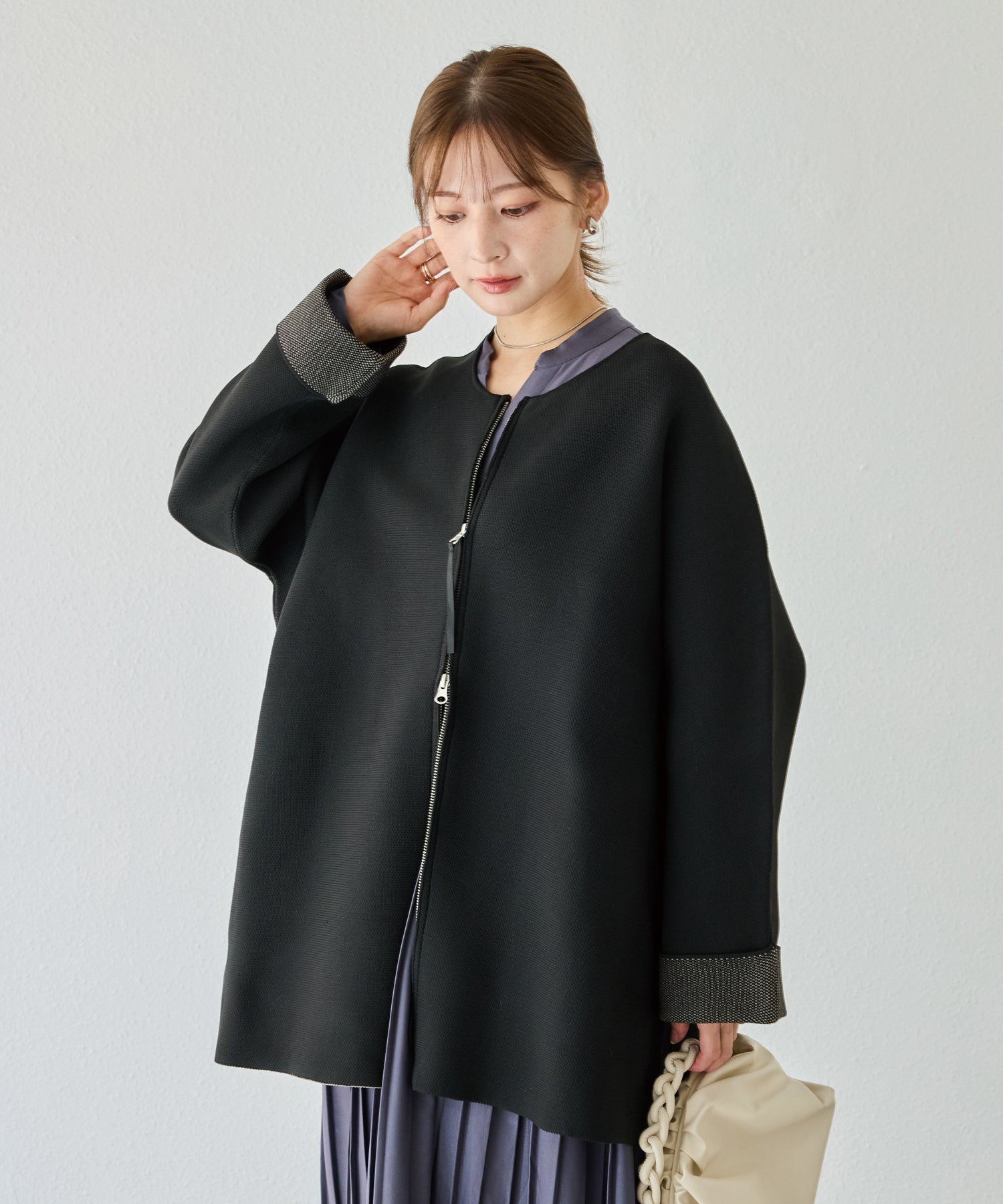 洗える】ダブルジップノーカラージャケット | ラビアンジェ-⼤きい