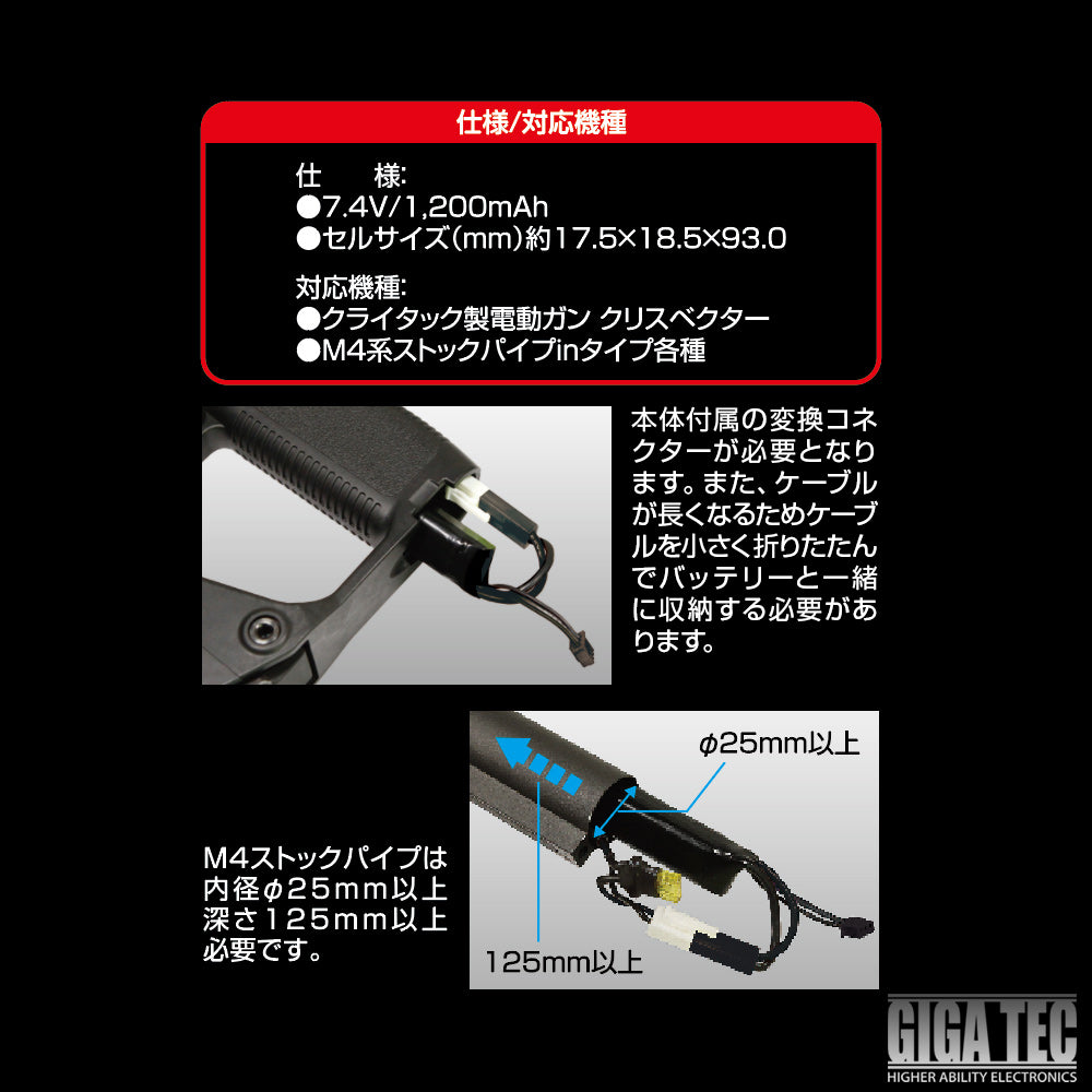 GIGA TEC(ギガテック)EVOリポバッテリー 7.4V/1200mAh ストックパイプイン
