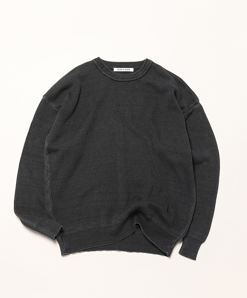 Crew Neck Indigo Knit Sweater - Wash(M(MEN) Black/ブラック): SEVEN