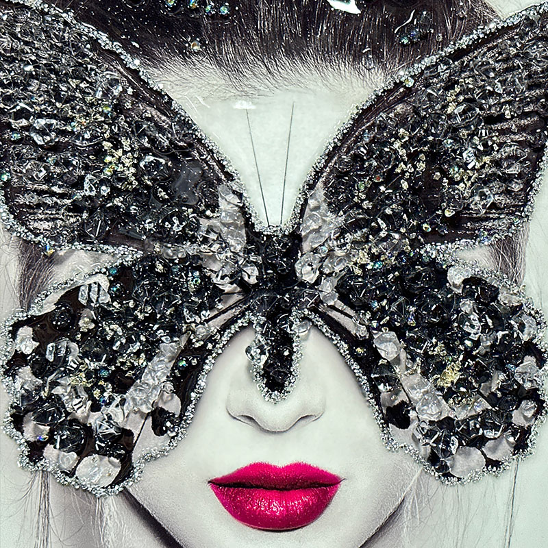 水晶パネル アートパネル 50×50cm 金フレーム付き 女性 人物