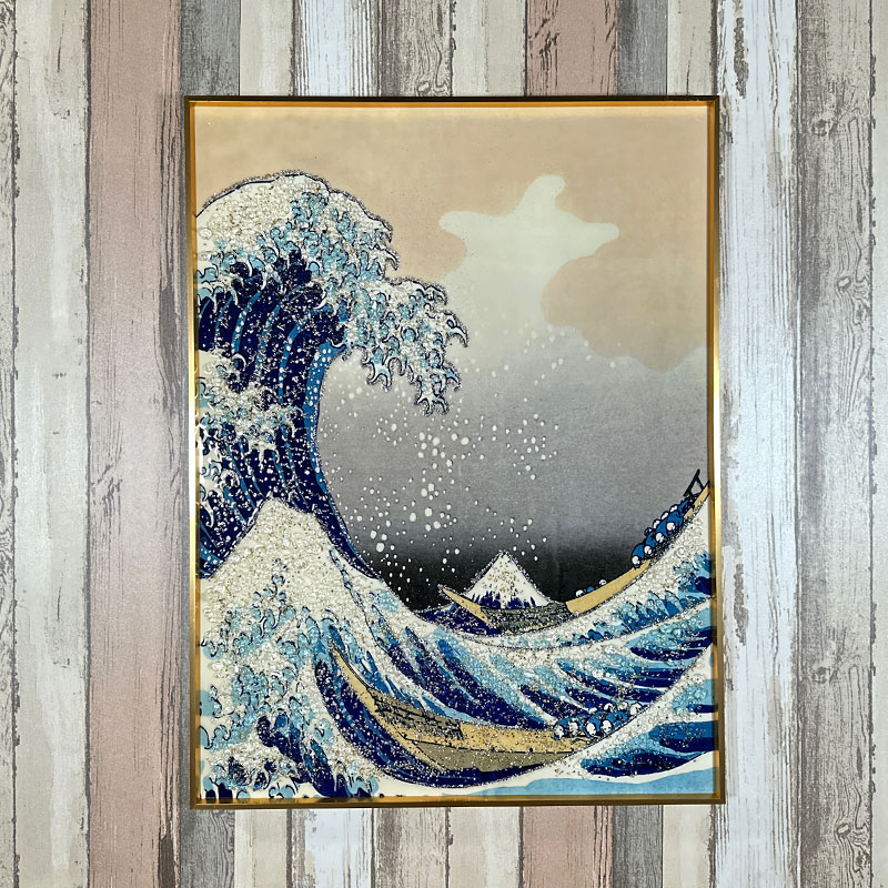 バリ アート BIG WAVE 波の風景 Goes Windy 木製フレーム付き 波 木製