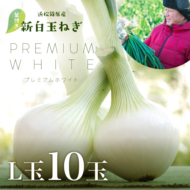 浜松産白玉ねぎプレミアムホワイト葉付きA級品（L10玉） - 浜名湖産直